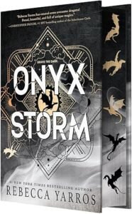 Onyx Storm by Rebecca Yarros book cover – fantasy romance novel review discussing plot, characters, and Onyx Storm spice level